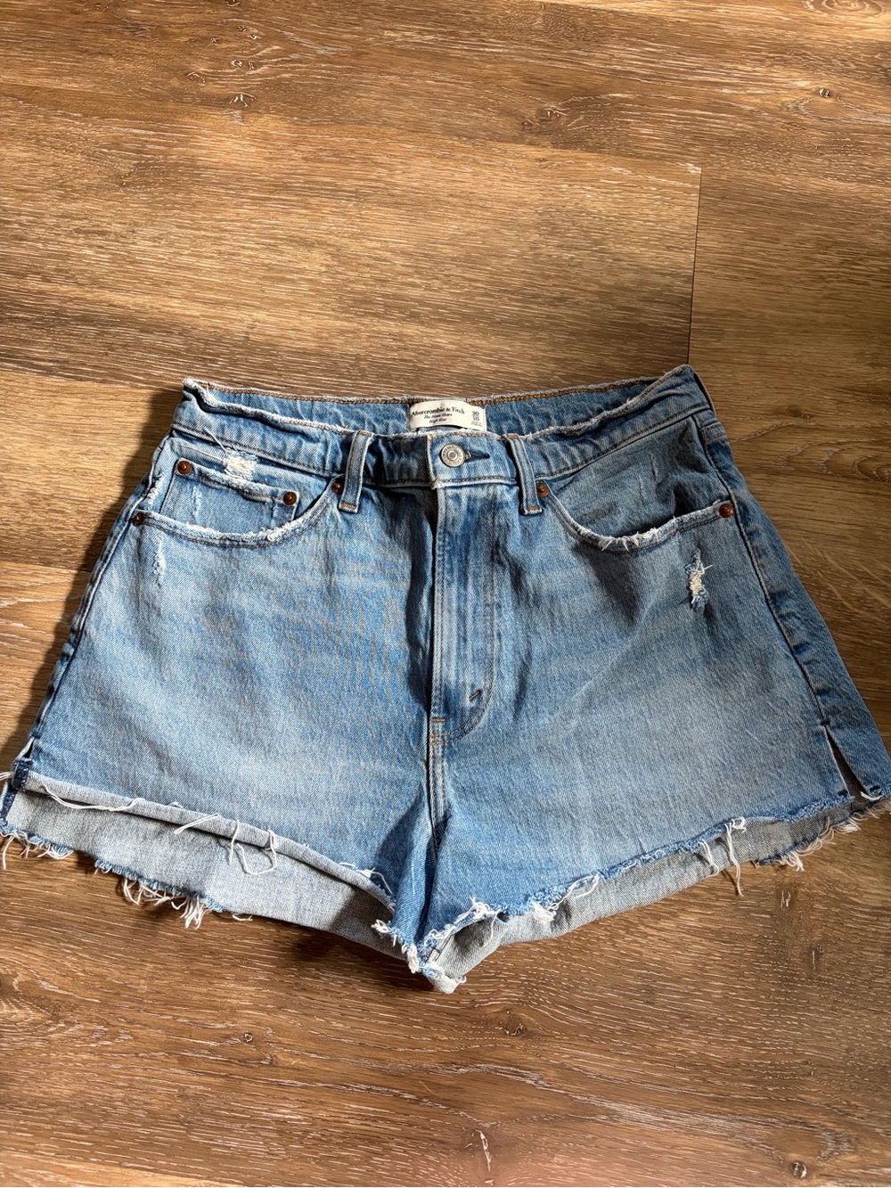 Abercrombie & Fitch Light Blue Distressed Denim Mom Short High Rise Curve Love